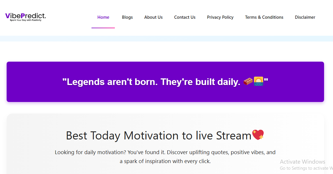 VibePredict blog website preview